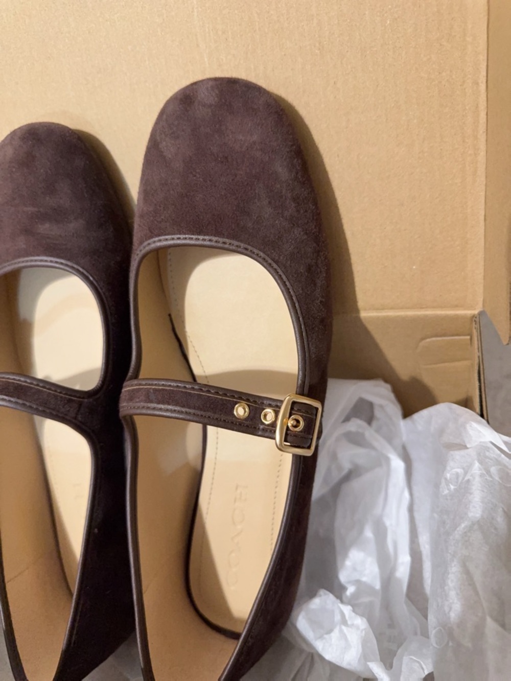 Coach Women's Brown Suede Mary Jane Flats - Picture 2 of 6